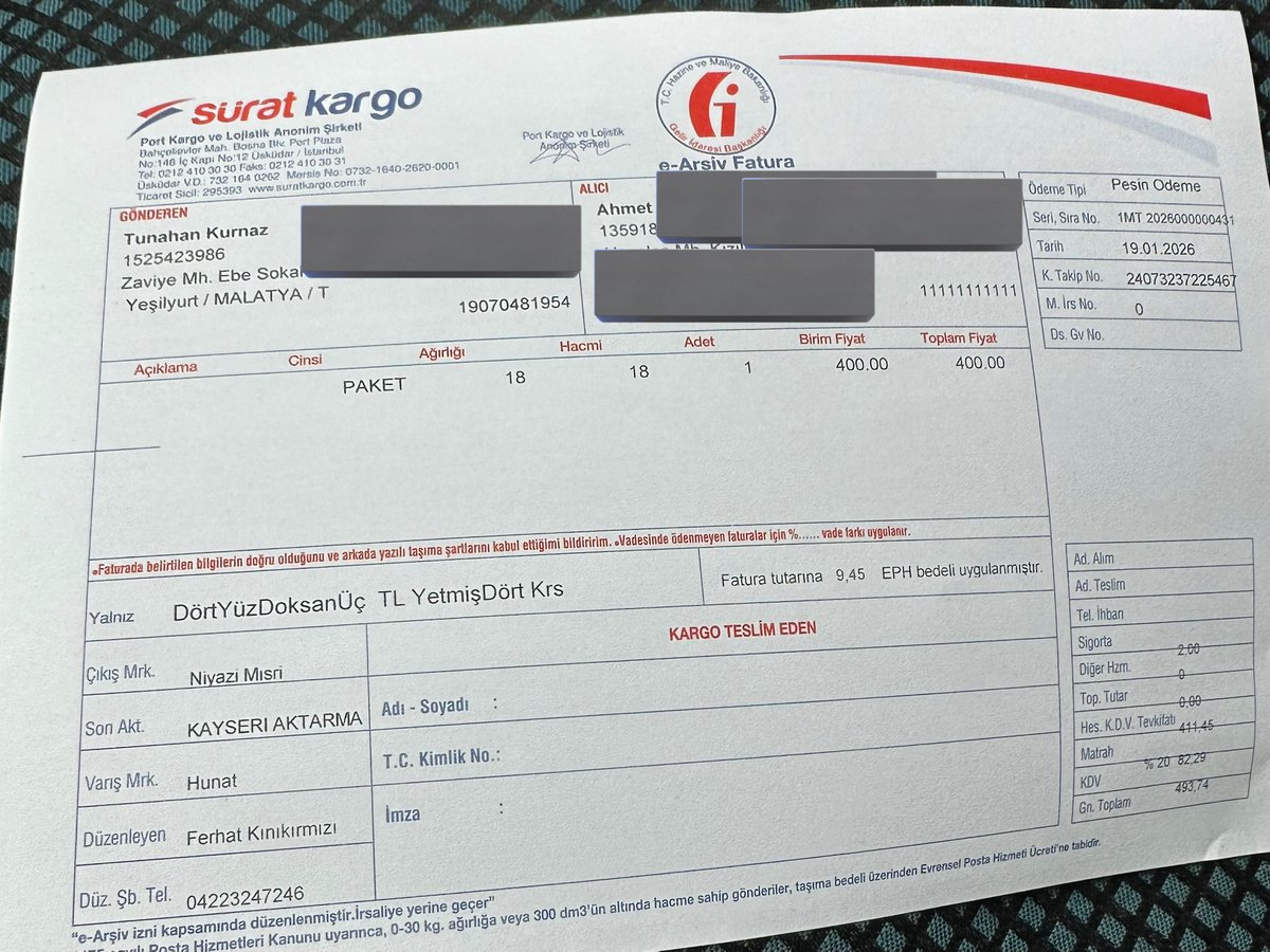 Şimdi size Sürat kargonun piyasa değeri yaklaşık 150 bin Tl olan Ürünümü nasıl çaldırdığından/güvenimi boşa çıkardığından delilleriyle bahsedeceğim:

Geçen ayın 19sunda (19 Mart 2026) da Sahibinden üzerinden İPad Pro 7 cihazımı Kayseri’ye sattım. Ve Cihazımı Malatya Surat kargo