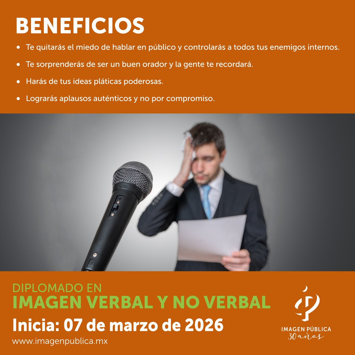 ¡Dile adiós al miedo de hablar en público! Con nuestro Diplomado en Imagen Verbal y No Verbal, controlarás tus miedos y te convertirás en el orador que siempre quisiste ser. bit.ly/CIPvynv