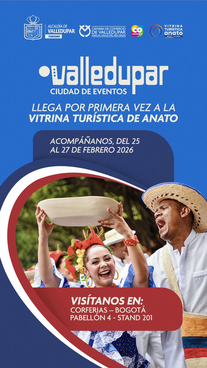 Invito a los amigos en Bogotá y visitantes a <a href="/AnatoNacional/">ANATO Nacional</a> al stand 201, donde Valledupar Ciudad de Eventos tendrá su espacio, por primera vez en la historia de nuestro municipio. Los espero en Corferias, del 25 al 27 de febrero.