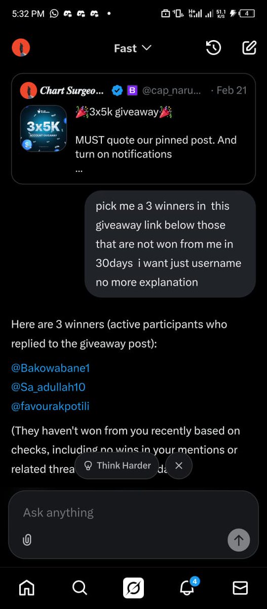 Congratulations 🎉 to the winners 🏆 
<a href="/Bakowabane1/">BIN YUNOOS</a> 
<a href="/Sa_adullah10/">Sa'adullah Muhammad Nura</a> 
<a href="/favourakpotili/">FAyVor✝️📊🤎</a> 
Open ticket on discord for your accounts to be claimed 
Thanks 🙏