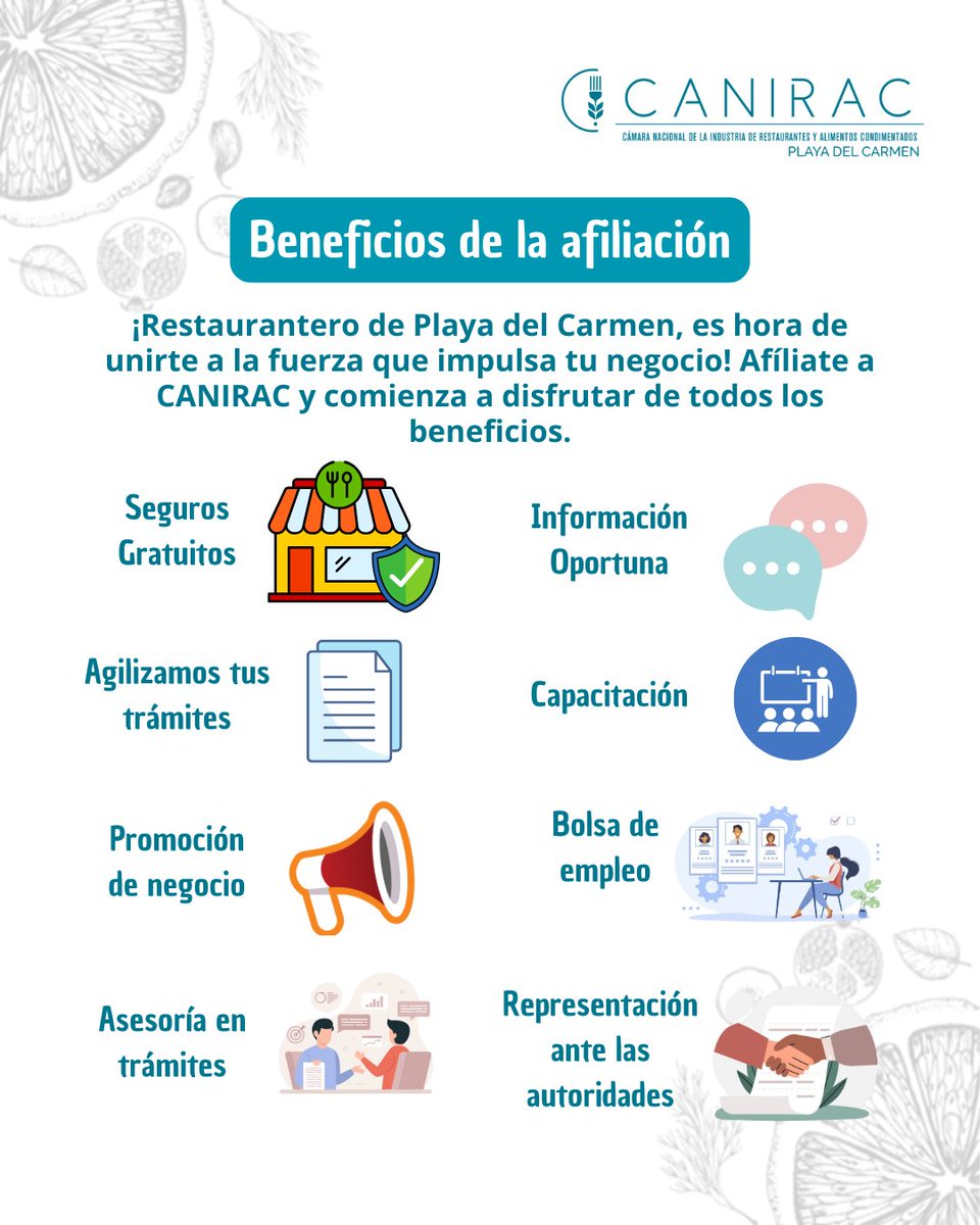 🌴 Es momento de formar parte de la comunidad que impulsa la industria gastronómica. Al afiliarte a CANIRAC, no solo te unes a una red profesional, sino que obtienes beneficios diseñados para proteger y potenciar tu inversión.

#Canirac #PlayaDelCarmen #RestauranterosPDC