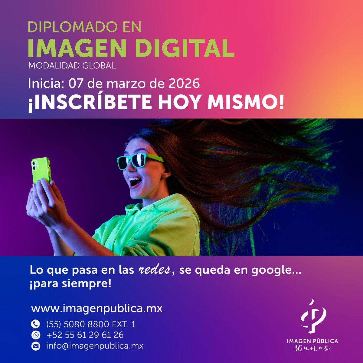 ¿Estás listo para hacer tu marca personal? Con nuestro Diplomado en Imagen Digital, aprenderás a proyectarte adecuadamente en el mundo digital y a desarrollar habilidades para mejorar tu posicionamiento. bit.ly/CIPdigital