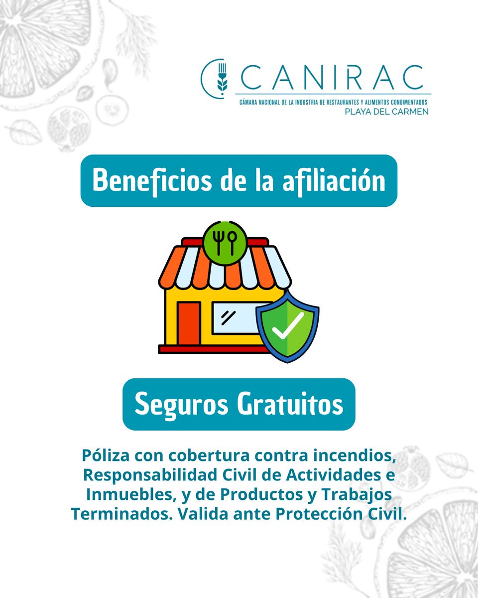 🛡️ ¡Protege tu restaurante sin costo adicional con CANIRAC! 🍽️✨

La seguridad de tu restaurante y de tus clientes es lo más importante. Por eso, al afiliarte a CANIRAC Playa del Carmen, ¡tu afiliación incluye seguros gratuitos!

#CaniracPDC #SegurosGratis #RestaurantesSeguros