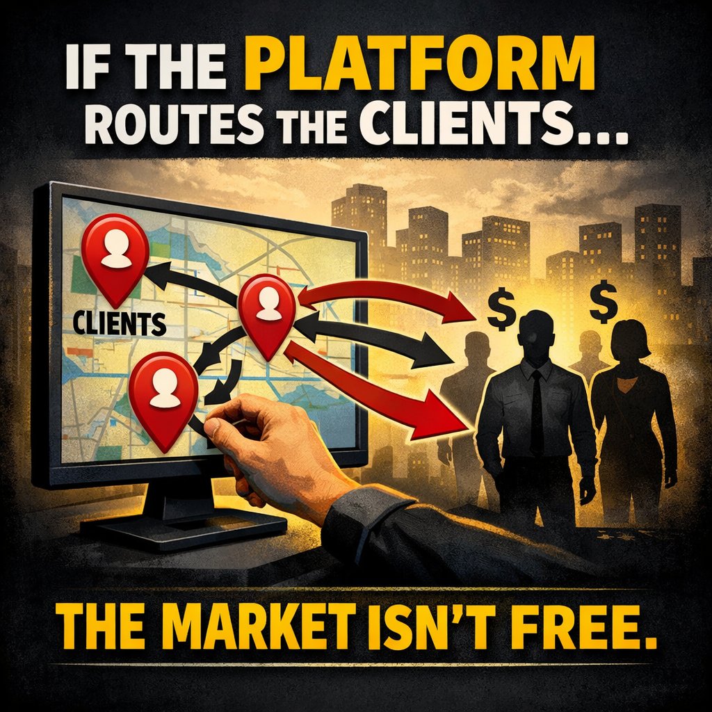 If the platform routes the clients, the market isn't free. 
#leadplaintiff
#digitallabor
#platformcontrol