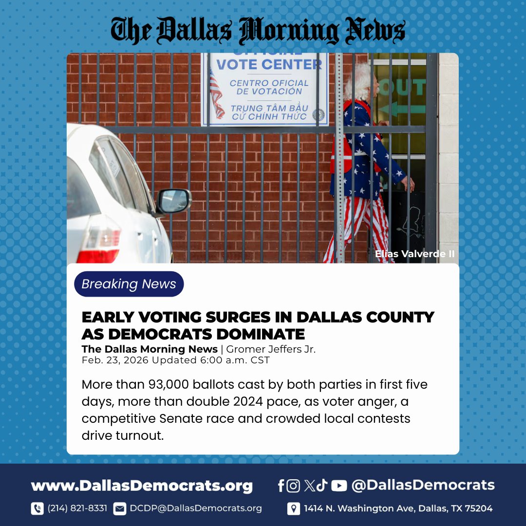 Dallas County voters showing up — and Democrats leading the way. 🗳️💙 ...
