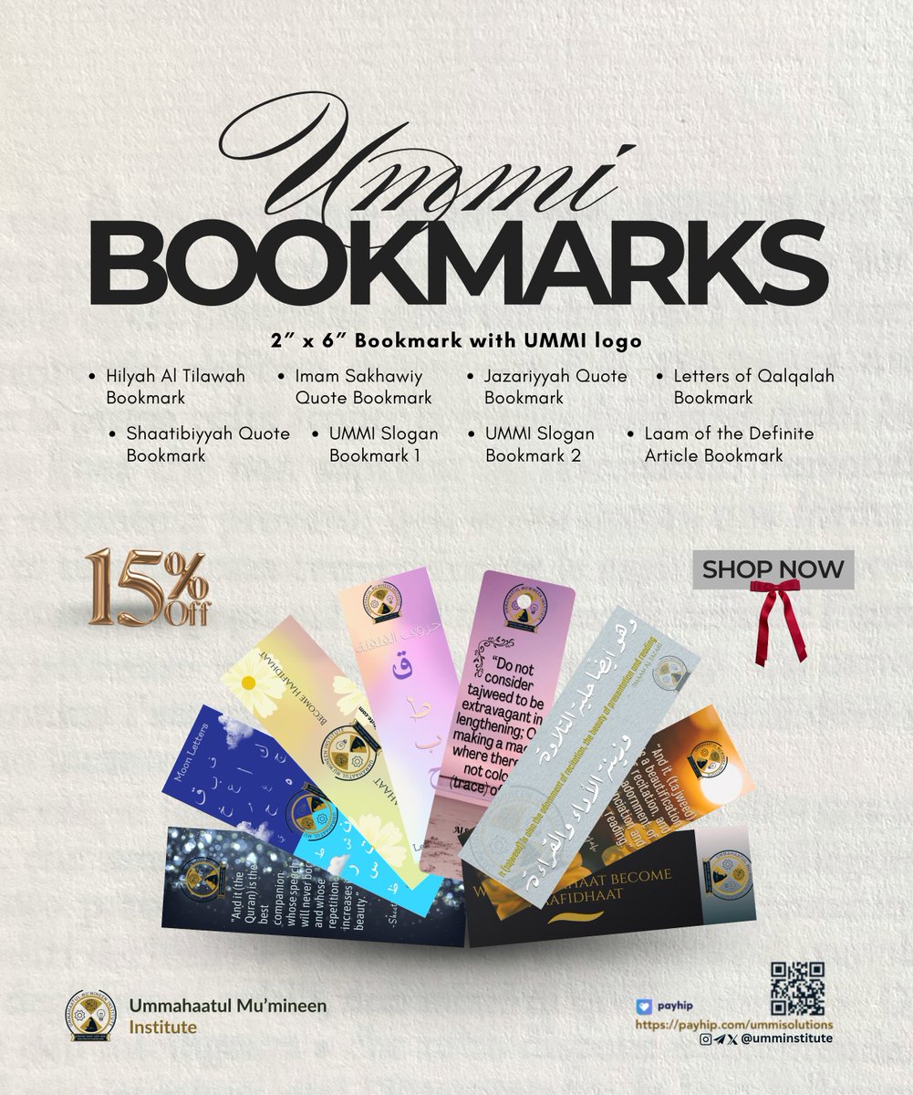 UMMInstitute's tweet photo. 📚✨ Ummisolution Bookmarks — Ramadan Sale ✨📚
Add beauty & benefit to every page 🤍
Reminders, Tajwīd notes & inspiring quotes — small in size, big in impact.
🔥 15% OFF (Limited time!)
🛍️ https://t.co/A27KLGsk2E
#QuranStudy #IslamicGifts #RamadanSale #MuslimOwnedBusiness https://t.co/ftZFt9tp9m