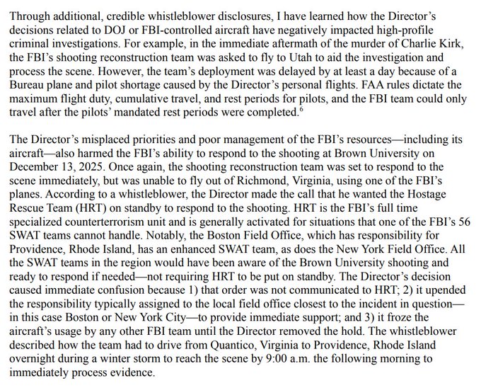 A whistleblower has revealed that FBI experts were reportedly delayed by at least a full day in deploying to investigate the assassination of Charlie Kirk.

The reason given?

An alleged shortage of FBI planes and available pilots — reportedly because Kash Patel was using agency
