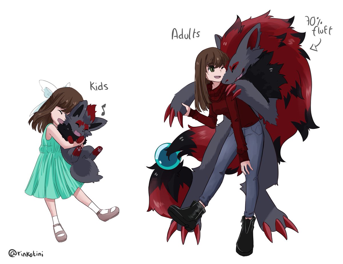 we all should draw our sonas and their pokemon before-after evolution

zoroarks are mostly fluff, don't be intimidated by their size, they're just big puppies

#pokemon
#zorua
#zoroark