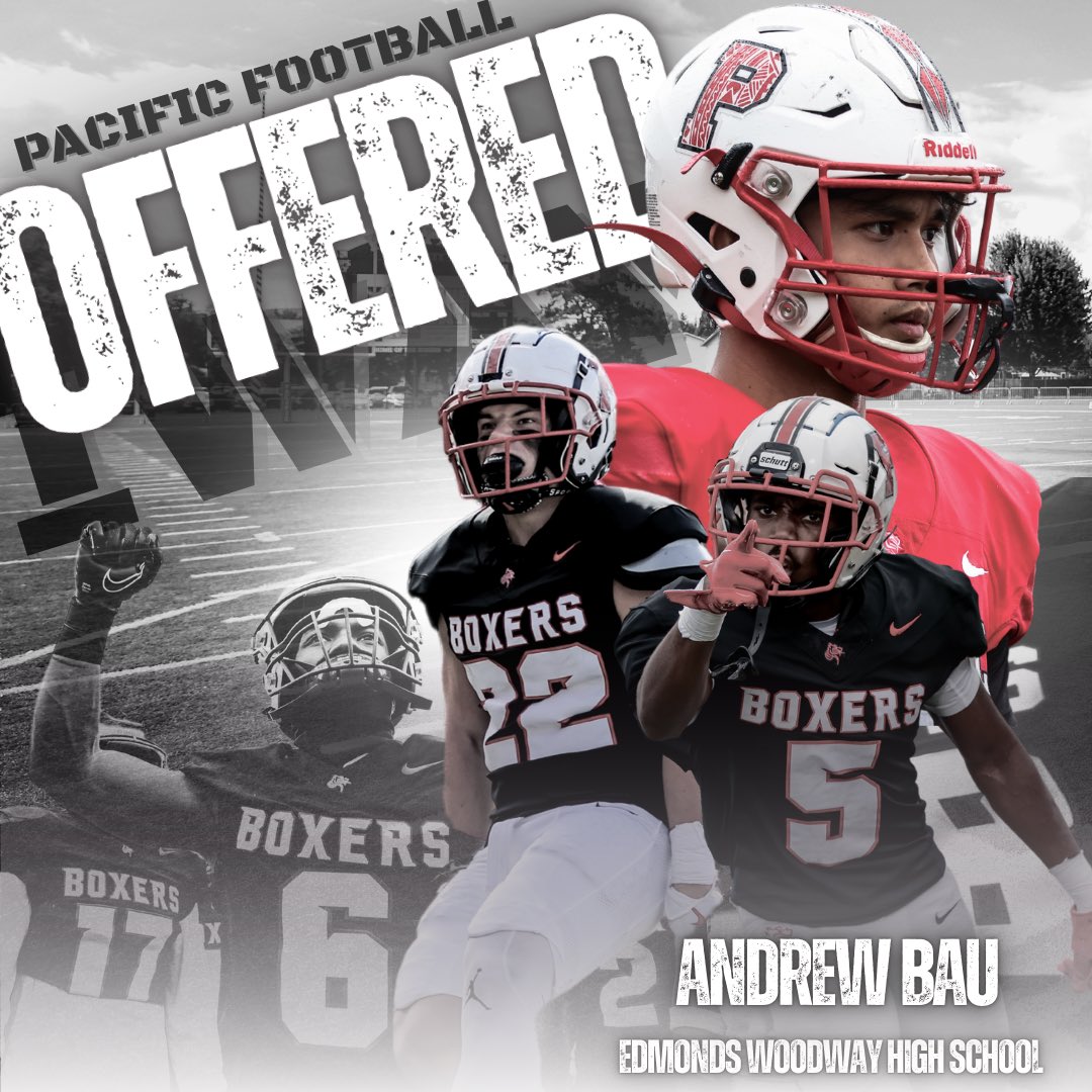 andrew_bau's tweet photo. After a great conversation with @JustinLeathers I’m blessed to receive my first offer from Pacific university. Go Boxers! @DoubleK07 @JoeRoth88 @EWWarriorFB https://t.co/AzlLYIpeTH