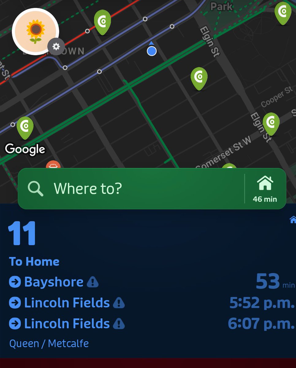 When <a href="/OC_Transpo/">OC Transpo</a> said last spring they were optimizing routes &amp; eliminated 1 of  2 bus routes that take me home is this what was meant? This is the 1 route left for me during rush hour downtown. No bus for 52 mins. But if I can wait there will be 3 within 20 mins of each other 🙄