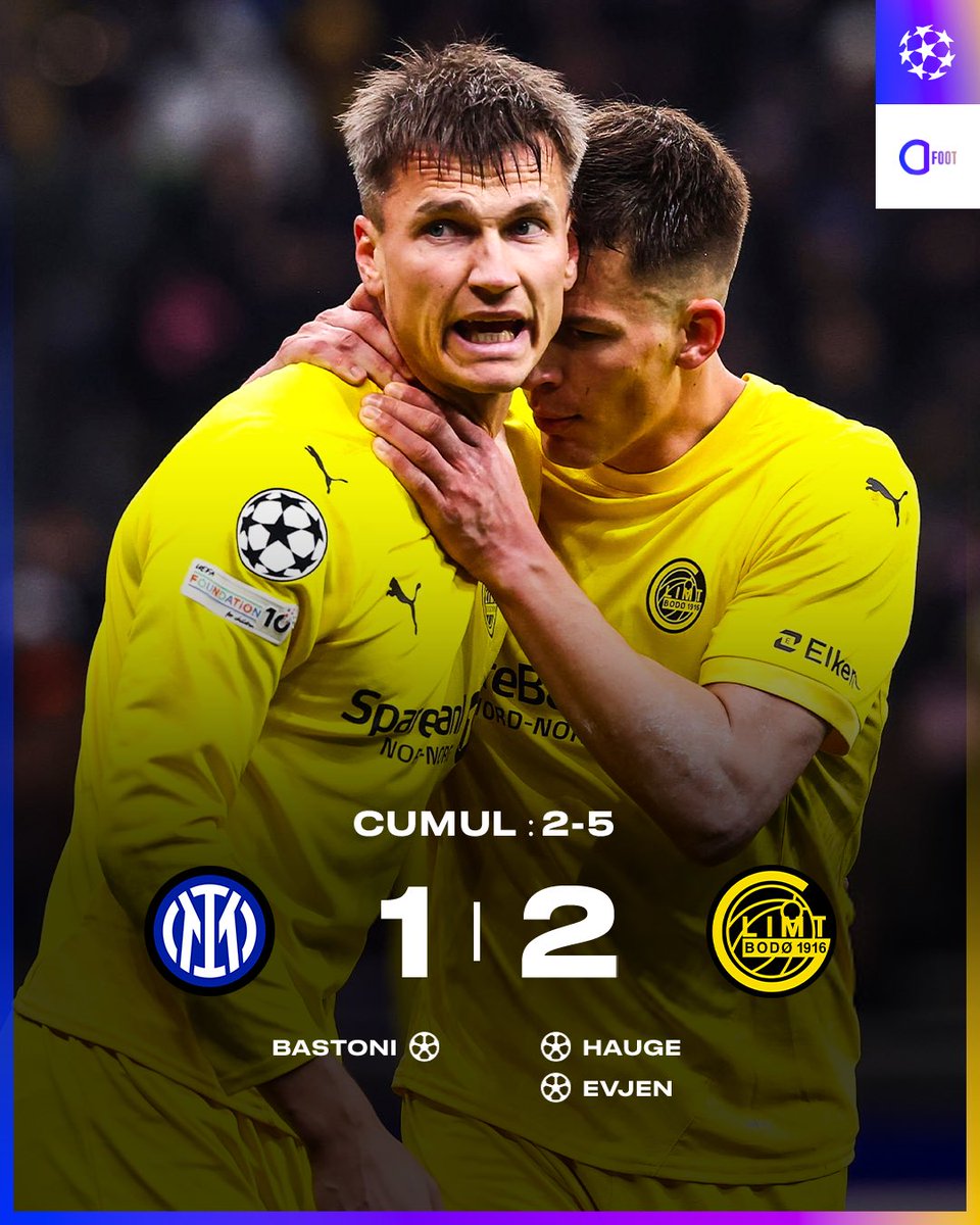 🚨 𝗕𝗢𝗗𝗢/𝗚𝗟𝗜𝗠𝗧 𝗘𝗡𝗖𝗛𝗔𝗜̂𝗡𝗘 𝗨𝗡𝗘 𝟰𝗲 𝗩𝗜𝗖𝗧𝗢𝗜𝗥𝗘 𝗖𝗢𝗡𝗦𝗘́𝗖𝗨𝗧𝗜𝗩𝗘 𝗘𝗡 𝗟𝗗𝗖 𝗘𝗧 𝗘́𝗟𝗜𝗠𝗜𝗡𝗘 𝗟’𝗜𝗡𝗧𝗘𝗥 𝗠𝗜𝗟𝗔𝗡 !!!! 😱💛🖤

Les Norvégiens s’imposent 5-2 sur l’ensemble des deux matches et filent en 8ème de finale de la Ligue des