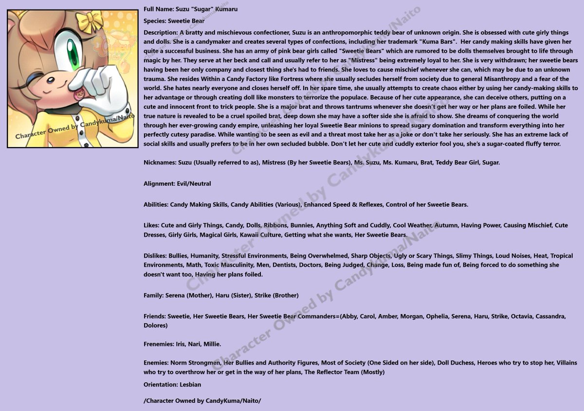 New Bio for Suzu, She needed an updated Bio.