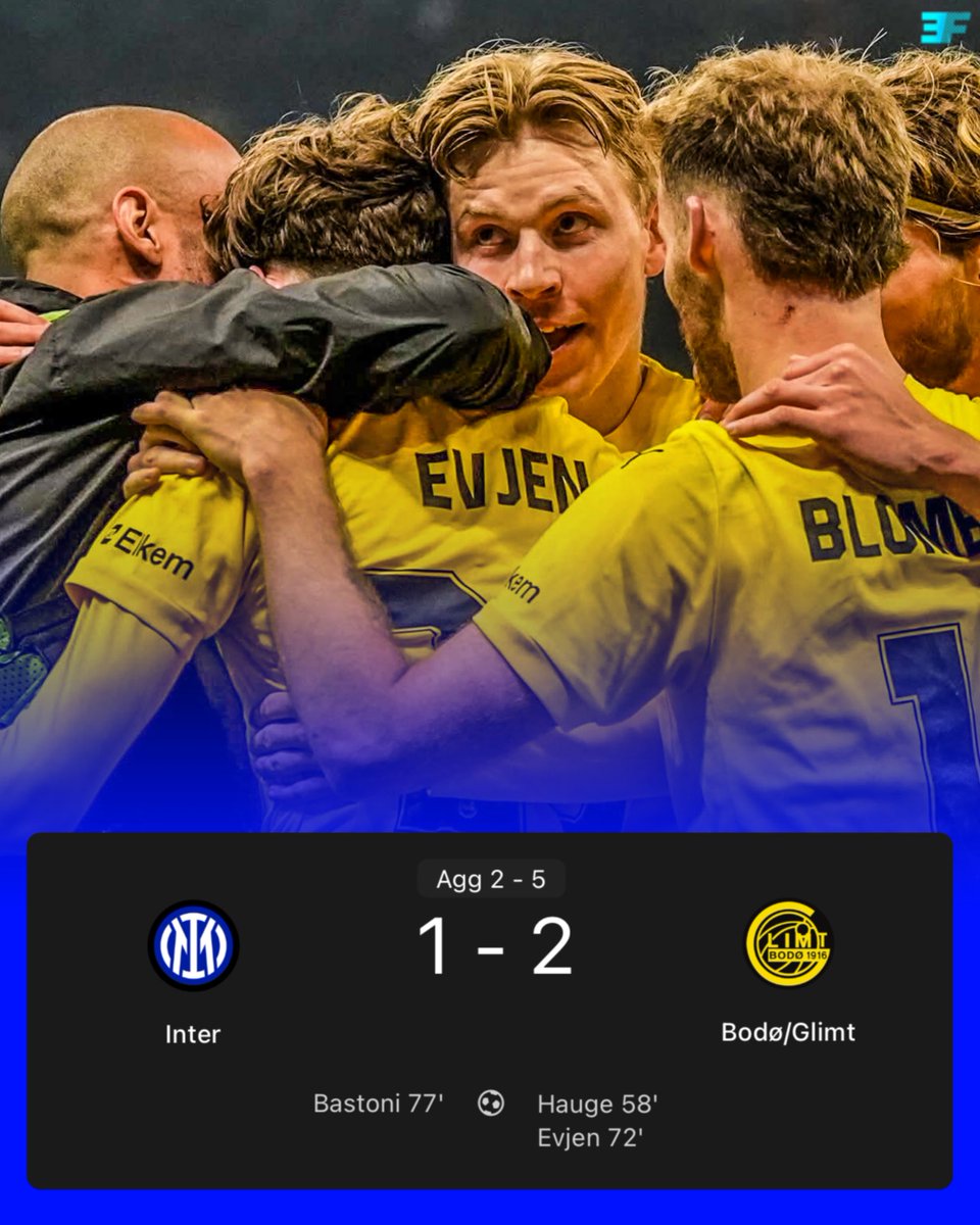 eurofootcom's tweet photo. 🚨🤯 BODØ/GLIMT HAVE KNOCKED INTER OUT OF THE CHAMPIONS LEAGUE! 🇳🇴 https://t.co/QqY5IoiuYy