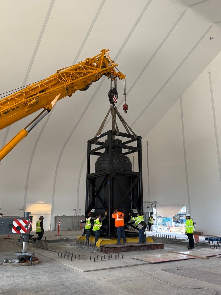 isaiah_p_taylor's tweet photo. We broke ground in September, and for the last 6 months have been designing, learning, building, and iterating on how we do nuclear construction in the 21st century.

And just last week, Operation Windlord airlifted all 6 nuclear modules and erected the reactor in only 24 hours. https://t.co/mdFKovSnd3