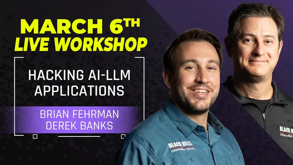 Get hands-on with AI fundamentals and techniques for spotting and exploiting vulnerabilities in Large Language Model systems. 

No prior experience needed and includes a certificate of completion. 
antisyphontraining.com/product/worksh…