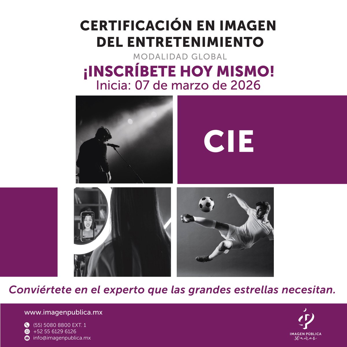 Domina técnicas de imagen, producción y management para figuras públicas. Ideal para el sector artístico y deportivo. ¡Únete ahora y destaca! bit.ly/CIPentretenimi…