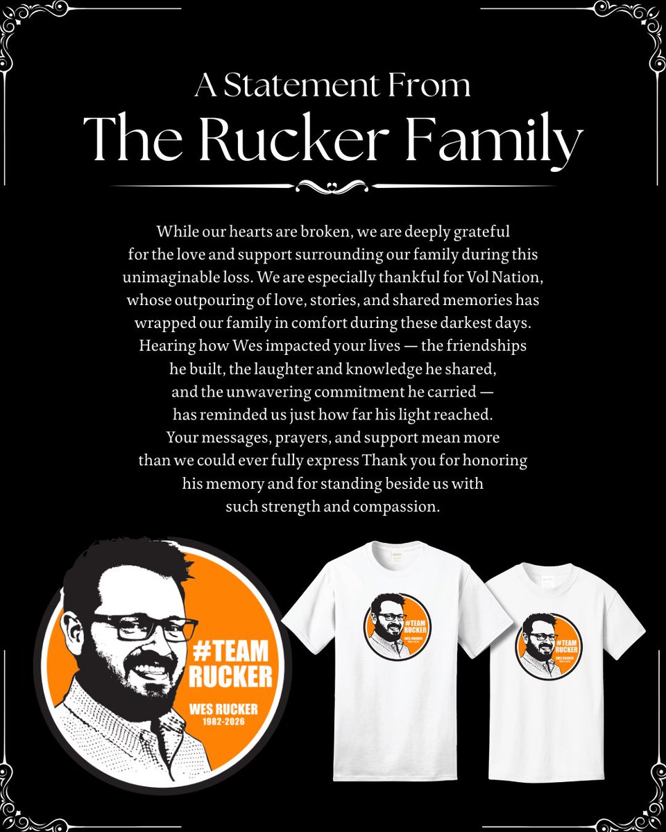 Bacon &amp; Co. have partnered with Alumni Hall &amp; the VolShop to offer the Wes Rucker Memorial T-Shirt

$20 | Youth &amp; Adult sizes
In-store soon + online now: alumnihall.com/tennessee-volu…
All proceeds go directly to the Rucker Family. 🧡
