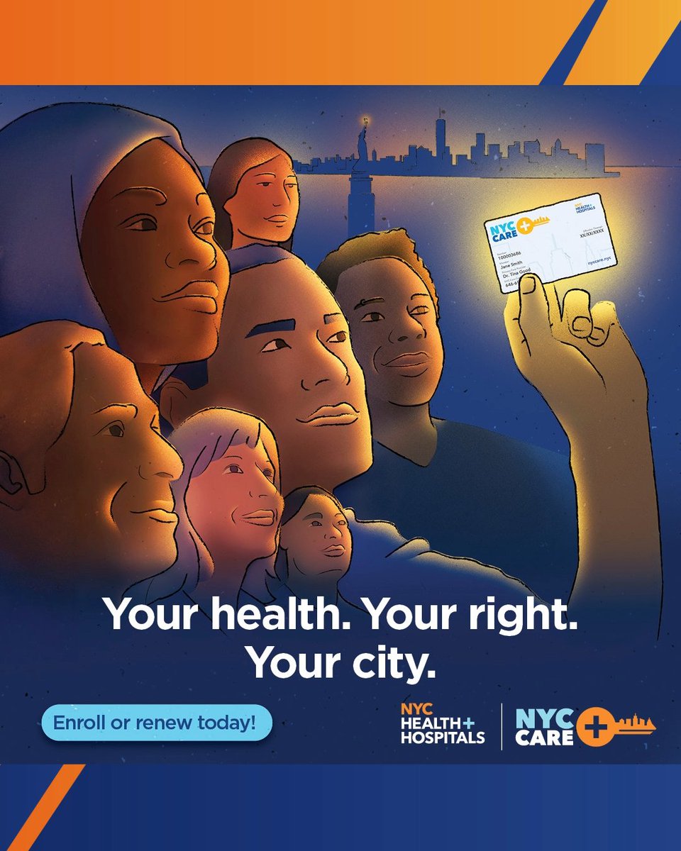 MayorsPEU's tweet photo. If you’re a New Yorker, you can access low-to no-cost health care regardless of your immigration status or ability to pay. Enroll or renew at https://t.co/QZDMmYcZX8 or call 646-692-2273
 #HealthForAll #NYCHealthCare #NYCCare #NYCCareLightTheWay
#HealthEquity #YourHealthYourRight https://t.co/9bc5VcCc2g