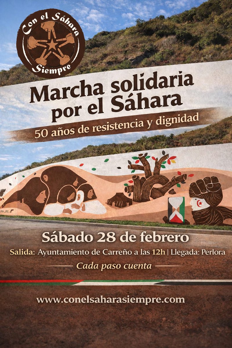 Astur_Palestina's tweet photo. Marcha solidaria x el #Sáhara 28 d febrero, 12.00 h #Candás #Perlora .
#SáharaLibre 🇪🇭🇪🇭🇪🇭 https://t.co/hhwOMnNmfA
