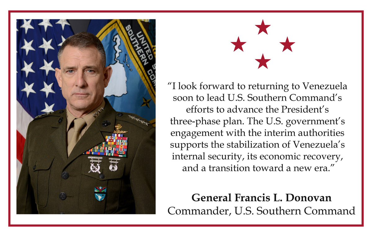 ¡TE JODISTE <a href="/delcyrodriguezv/">Delcy Rodríguez</a>!

“Anticipo mi regreso a Venezuela para liderar los esfuerzos del Comando Sur de los EE.UU. en avanzar el plan de tres fases del Presidente.

La colaboración del gobierno estadounidense con las autoridades interinas es fundamental para la