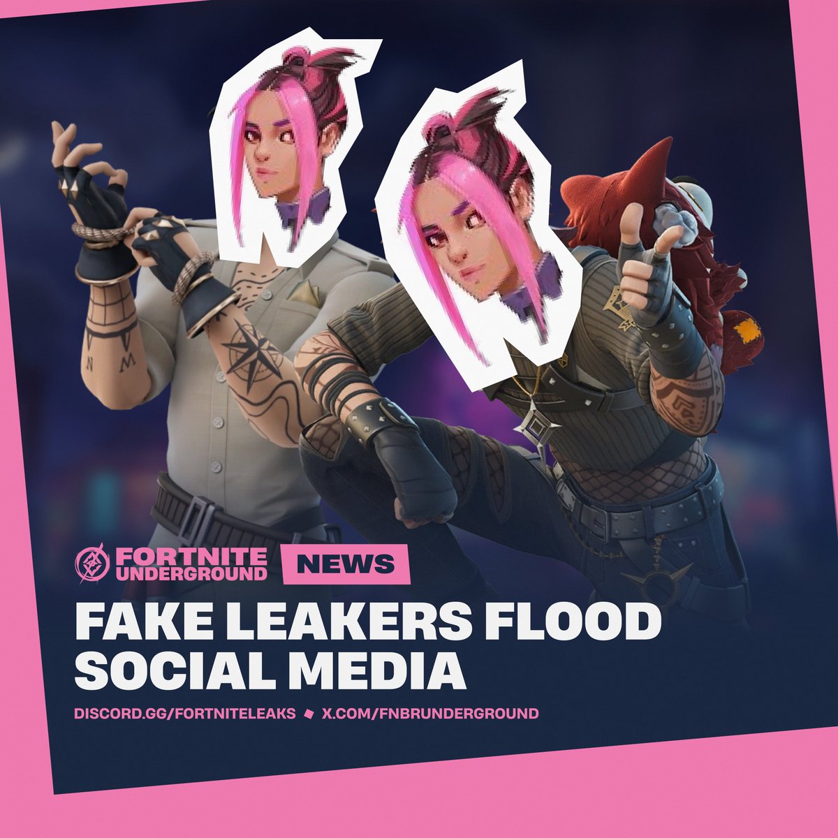 FNBRunderground's tweet photo. Fake #Fortnite leakers have flooded social media 😭 

Since the insider Adira vanished yesterday, several impostors have attempted to fill the space they left, but none of them appear to be reliable whatsoever. Make sure to think twice before believing anything you see online! https://t.co/li3Tgtnt9C