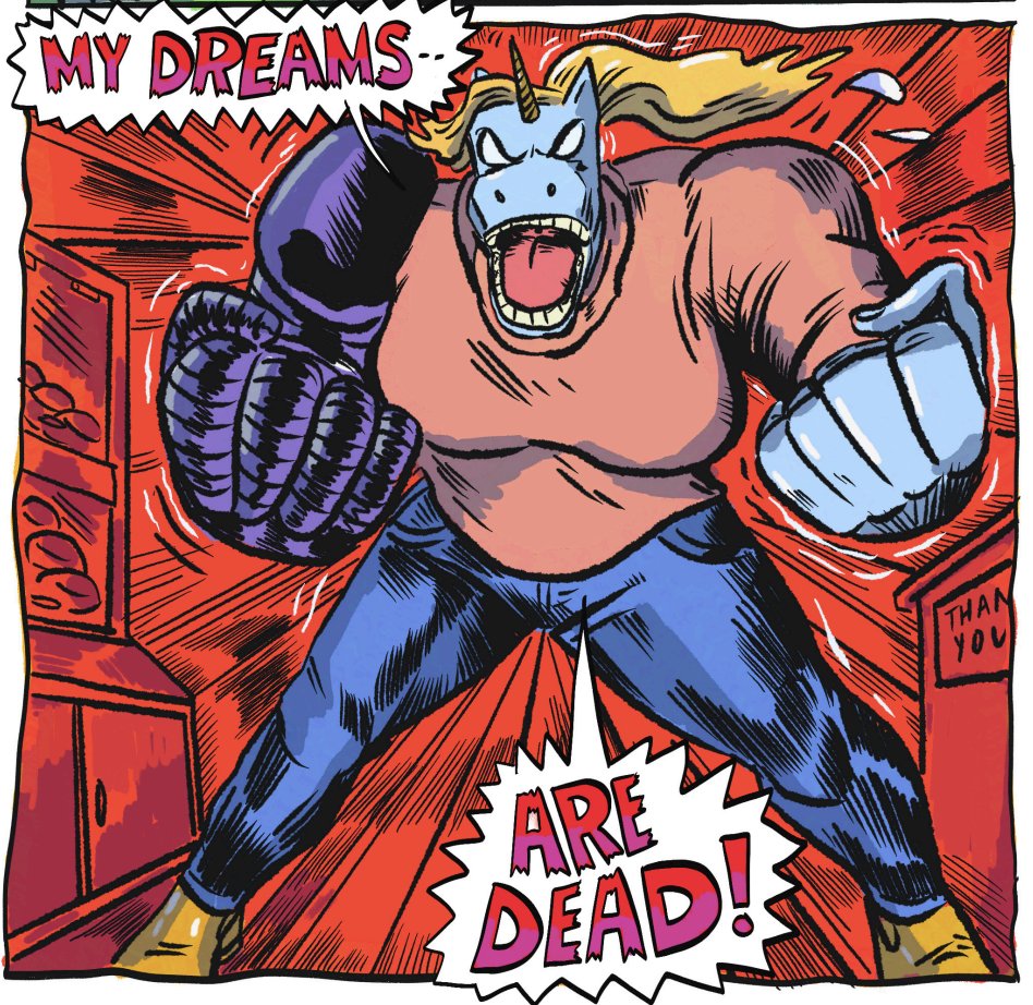 It's time to welcome back our relatable icon: Lisa Cheese!

We can all find a bit if ourselves in her and all the other characters from #LisaCheese and Ghost Guitar: #TheRockGodComplex.

Out now in bookstores!

#lisacheeseandghostguitar #unicorns #OGN #New <a href="/kalvircomix/">Comix by Kevin Alvir</a>