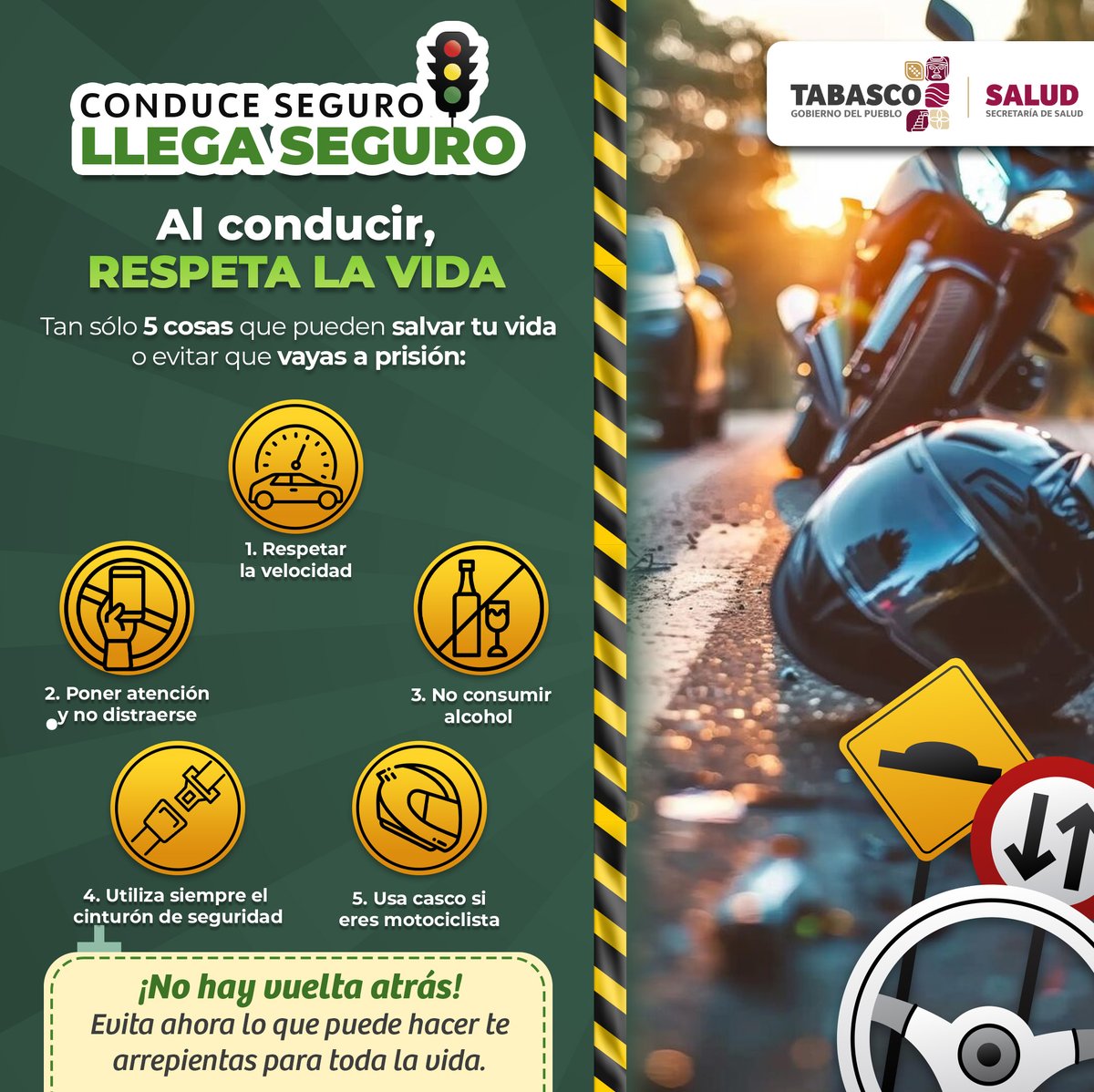 SSalud_Tab's tweet image. 🚨 Un accidente puede ocurrir en cualquier momento y cambiarlo todo.
👉 CONDUCE SEGURO, LLEGA SEGURO

#PonteASalvo #ConduceSeguro #SaludTabasco