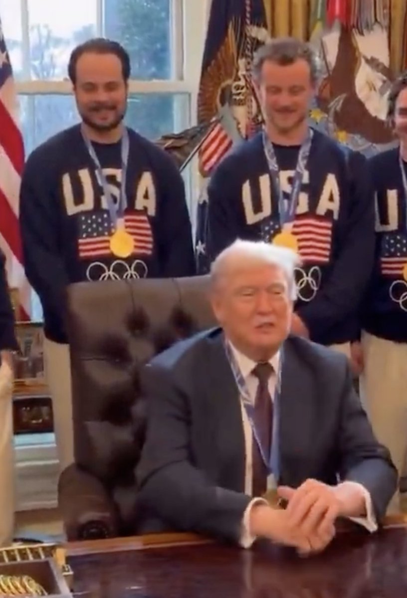 Kinda amazing that Trump shits on Canada and Mexico every day, and there's the Mexican-American captain of Canada's Toronto Maple Leafs, Auston Matthews, standing behind him as he defiles an Olympic Gold Medal

He hates your mother and your fans <a href="/AM34/">Auston Matthews</a> but - be a collaborator