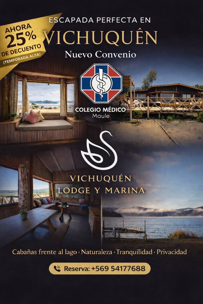 📌Solo por esta temporada alta (hasta marzo), Vichuquén Loge y Marina, ofrece un 25 por ciento de  descuento a los colegiad@s mostrando su credencial física o digital.
#convenio #TemoradaAlta #Vichuquén #COLMED