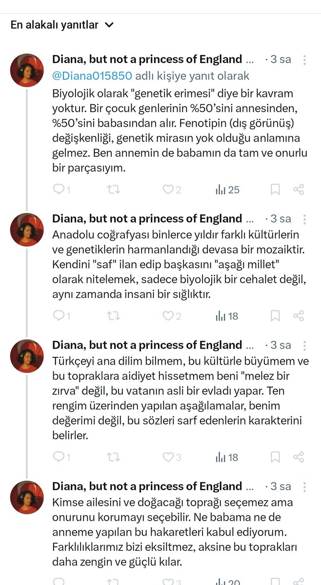 Özdağ'ın başımıza bela ettiği güruh...
Bi zenci eksikti töre kasmayan!
1>Türkçüler kafatası ölçmedi lakin ne mutlu Türküm diyene ile kafatası ölçen kişi aynı🙎🏾‍♀️
2> Anadolu'yu soyun mu sandın mozaik olsun? boş edebiyat parçalamışsın negro pardon afro(!)özetle Türk değilsin!