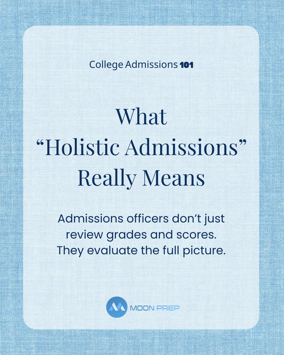 moon_prep's tweet photo. “Holistic admissions” isn’t a buzzword—it’s how decisions are made.
 Admissions officers look at context, growth, impact, and alignment.
 Want help telling your story the right way?
 📩 DM “HOLISTIC” https://t.co/JBli50Uwgn