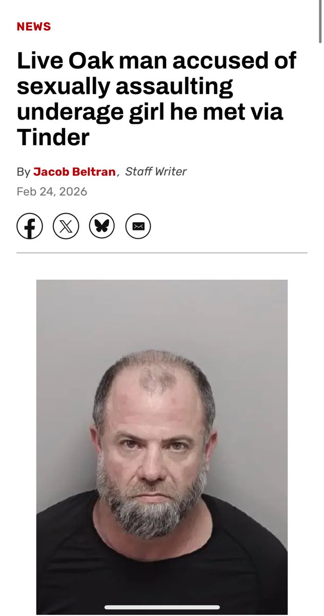 A 41-year-old man is accused of sexually assaulting a 16-year-old girl after meeting her on Tinder, authorities say. Investigators said he knew she was underage.
James David Surre, 41 of Live Oak, was arrested and charged with aggravated sexual assault of a child. A judge set his
