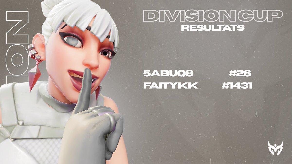 • | Résultats Div cup ! 🪙 

Notre <a href="/K4Legend0/">5AbuQ8</a> à performer ce soir ! 😝 

• | <a href="/K4Legend0/">5AbuQ8</a> | #26 | ✅ 
• | <a href="/faityyk88/">faityyk</a> | #1431 | ❌ 

Rendez-vous en final pour <a href="/K4Legend0/">5AbuQ8</a> ! 🤯

#VisionView 🏹