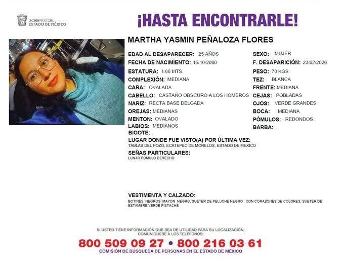 veraznoticiamas's tweet photo. Te pedimos tu apoyo para localizar a Martha Yasmin Peñaloza Flores, escribe o llama, su familia le busca. #Veraz #Ayúdanos #Comparte #TodosEnLaBúsqueda #Edomex #HastaEncontrarle #HasVistoA https://t.co/DWDNdYGh4e