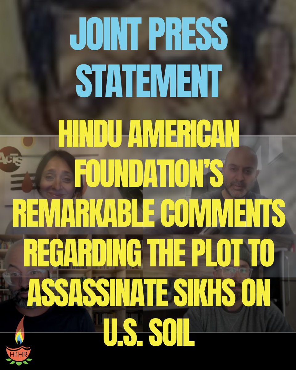 NEW: The Sikh Coalition, Hindus for Human Rights, and SALDEF have issued a joint statement responding to shocking remarks by Hindu American Foundation leadership about the India-linked assassination plot targeting Sikhs in the U.S.

Read: buff.ly/nsUJG04
