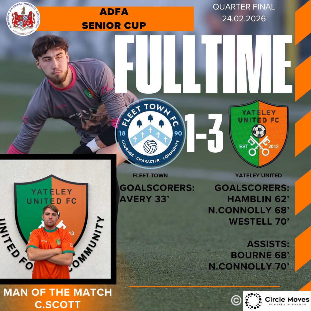 Fulltime Result

What a result… the lads complete a second half comeback to win the derby 3-1 &amp; progress into the semi finals of the <a href="/adfacups/">Aldershot DFA</a> Senior Cup!

#YUFC 🗝️ #GreenArmy 🟢#UnitedForTheCommunity 🟠