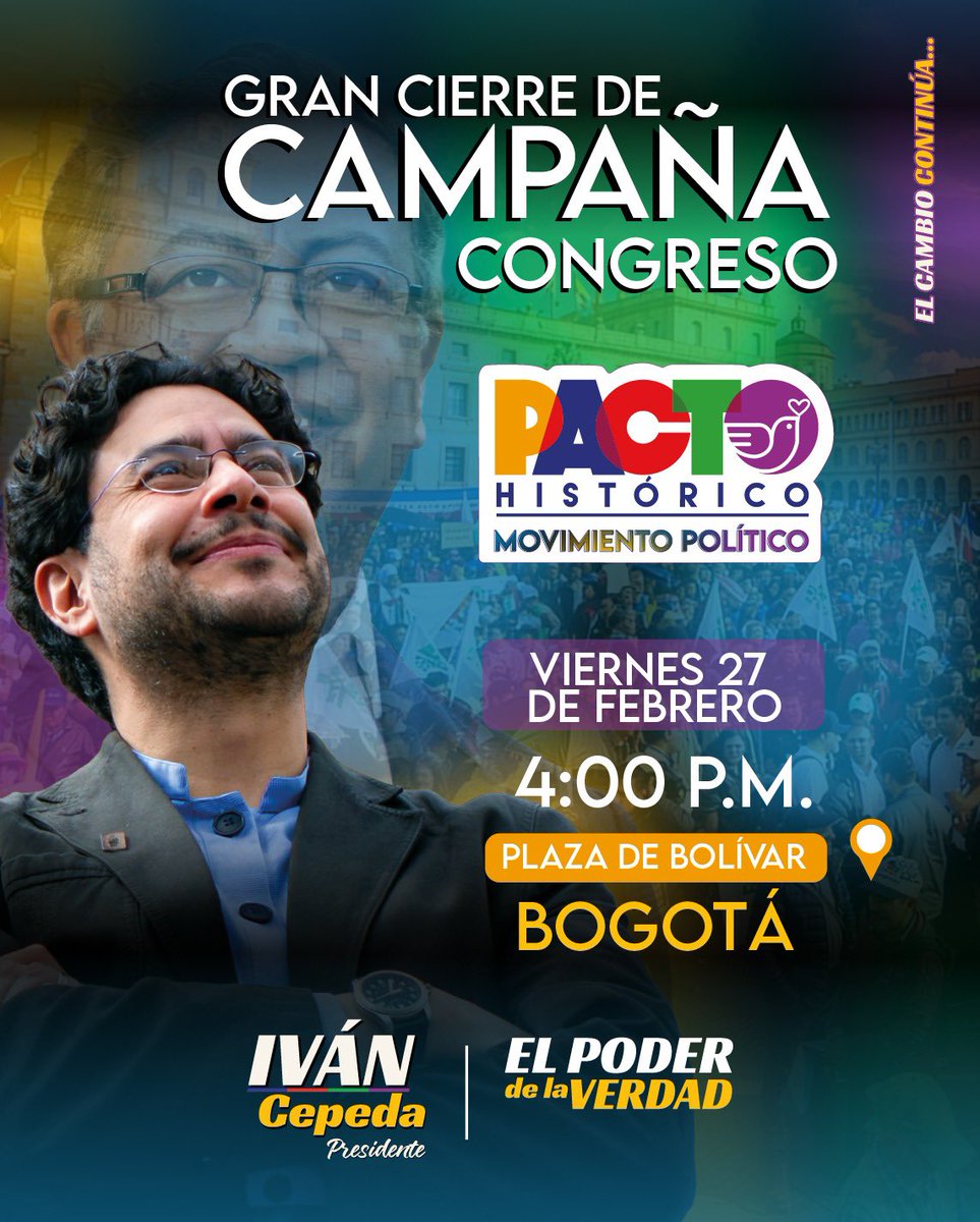 EL VIERNES LE HABLARÉ AL PAÍS DESDE LA PLAZA DE BOLÍVAR EN BOGOTÁ 

Invito a acompañar el acto de cierre de la campaña al Congreso de la República del Pacto Histórico.