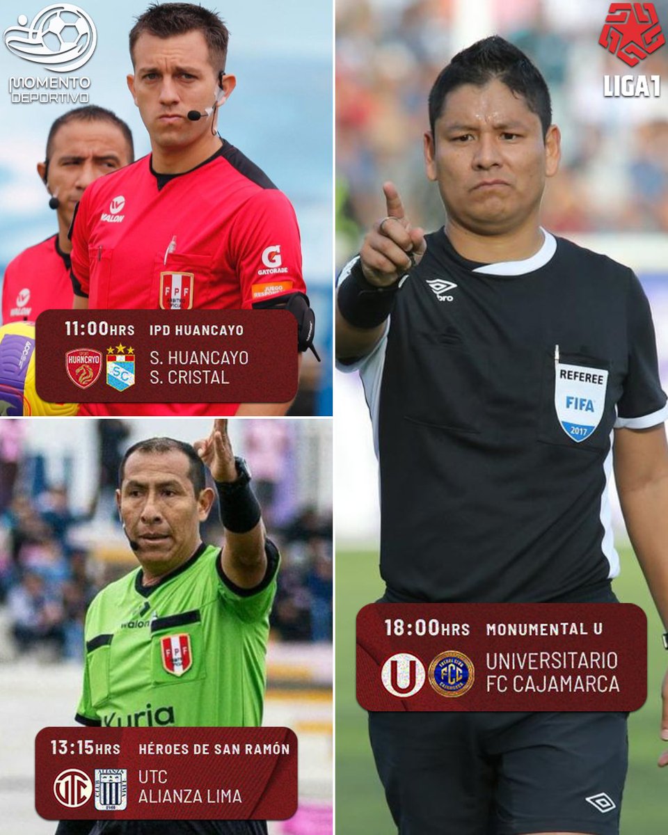 Árbitros para la fecha 5 del Apertura:

Sport Huancayo 🆚 Sporting Cristal (28/2)
AP: Sebastián Lozano | VAR: Julio Quiroz

UTC Cajamarca 🆚 Alianza Lima (28/2)
AP: Micke Palomino | VAR: Fernando Legario

Universitario 🆚 FC Cajamarca (1/3)
AP: Joel Alarcón | VAR: Hibert Villegas