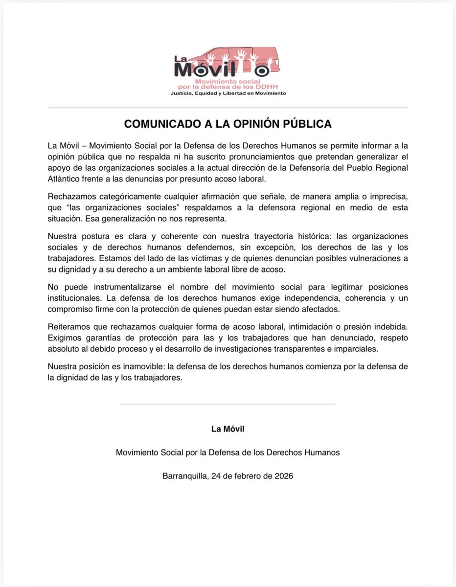 LindaTorresDDHH's tweet photo. ¡Nuestra posición es inamovible: la defensa de los derechos humanos comienza por la defensa de la dignidad de las y los trabajadores. 
Estamos del lado de las víctimas y de quienes denuncian posibles vulneraciones a
su dignidad y a su derecho a un ambiente laboral libre de acoso! https://t.co/LvQbxGBPtd