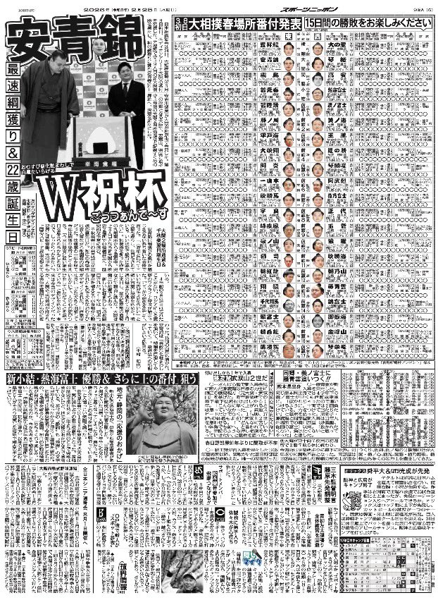 きょう25日付東京版 日本相撲協会は24日、大相撲春場所(3月8日初日)の