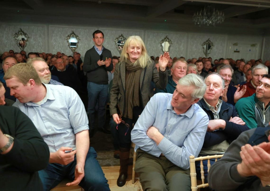 Eileen Byrne, whose husband Tom has sat in at the <a href="/Bordbia/">Bord Bia - The Irish Food Board</a> head office since Feb 3rd, acknowledges the unanimous support of farmers at tonight's public meeting in Athy. #DoubleStandards #RestoreConfidence