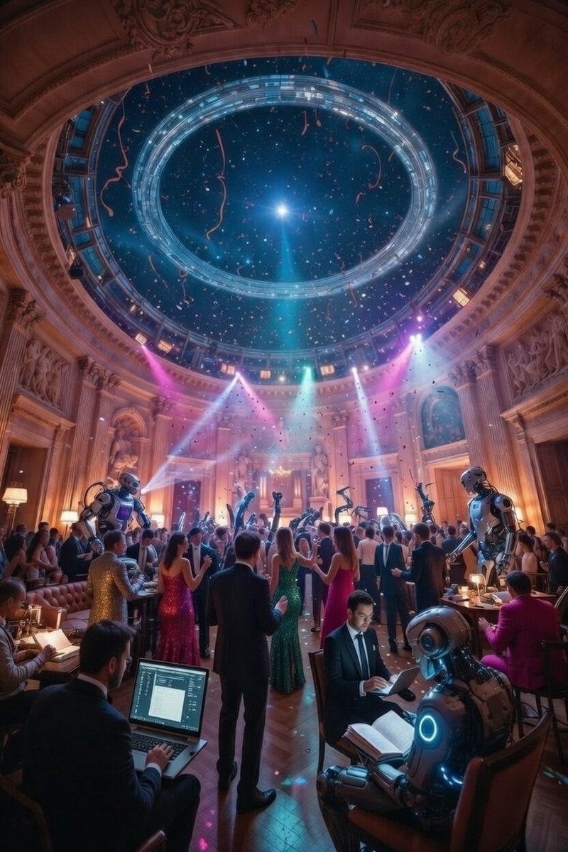 One day… in 300 years…
We throw the biggest transhumanist party ever.

No aging. No death. No clocks.  Just endless night:  
-Neural-linked dance floors (feel everyone's rhythm)  
- Upgraded bodies, maxed senses, zero hangovers  
- Dyson swarm views from the rooftop  
- Poetry