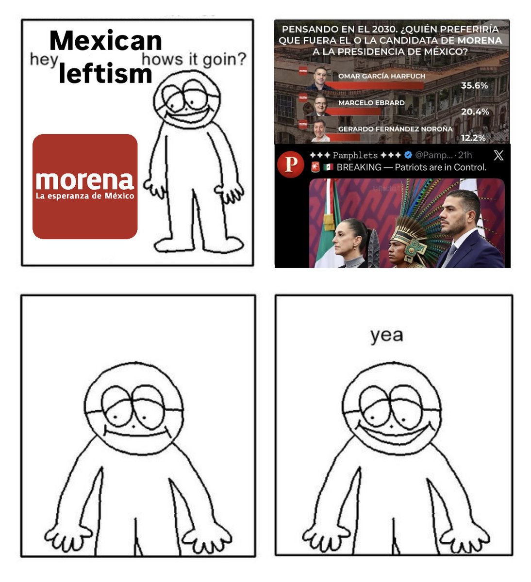 Quick update on the pathetic state of the Mexican left: 

Washington is slowly manufacturing consent for their preferred successor to Sheinbaum. The left is celebrating the takedown of El Mencho and crowning the man supposedly behind it as their 2030 frontrunner. Before joining