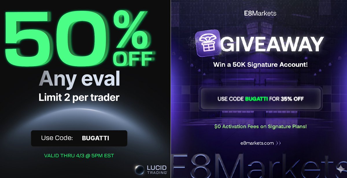 My last stream for this month. Giving out some freebies tomorrow on stream.

Love my sponsors! Please retweet this to show them some love <a href="/TradingLucid/">Lucid Trading</a> <a href="/E8Futures/">E8 FUTURES</a> <a href="/E8Markets/">E8 Markets</a> 

youtube.com/live/C8XEKSpLC…
Giveaways:
 1x50K Lucid Black 
 1x50K Signature E8 
 1x50K Flex for Top Points
