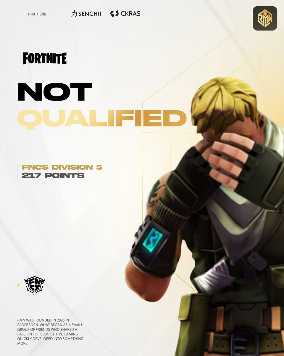 RMN_esports's tweet photo. Unfortunately, our Fortnite duo @BtwMarz  and @LarryGreeen  didn't manage to qualify today. 

Keep your heads up, brush it off, and come back stronger! 💪🔥

#RMNFAMILY #fortnite #GORMN https://t.co/KNh6jxhOab