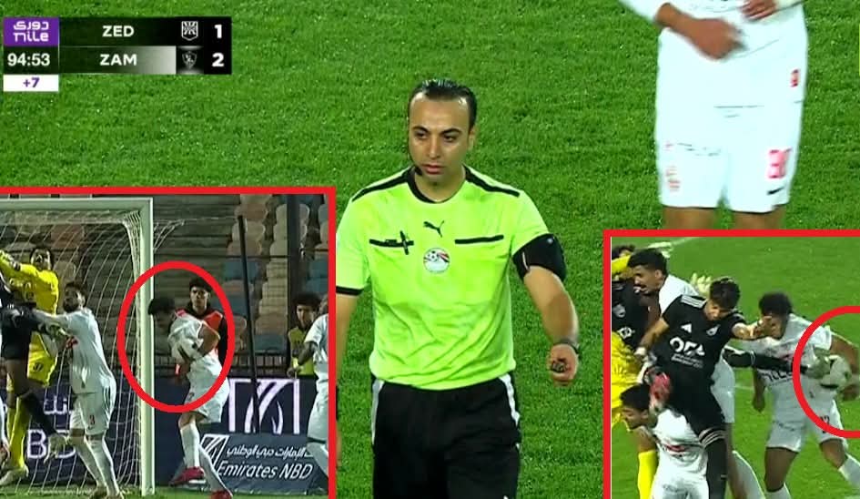 ف الدقيقة الأخيرة الكورة بتنزل على ايد لاعب الزمالك اللي واضح ف الصورة انها برة جسمه
السؤال لمديع البليله الزمالك امبارح قالك لو على الأهلي كان قرار الحكم ايه 
سؤال ليك انت لو للزمالك كان قرار الحكم ايه
الضغط على التحيكم من اعلام وقناة وصفحات الزمالك قبل الجولات الأخيرة غرضه واضح