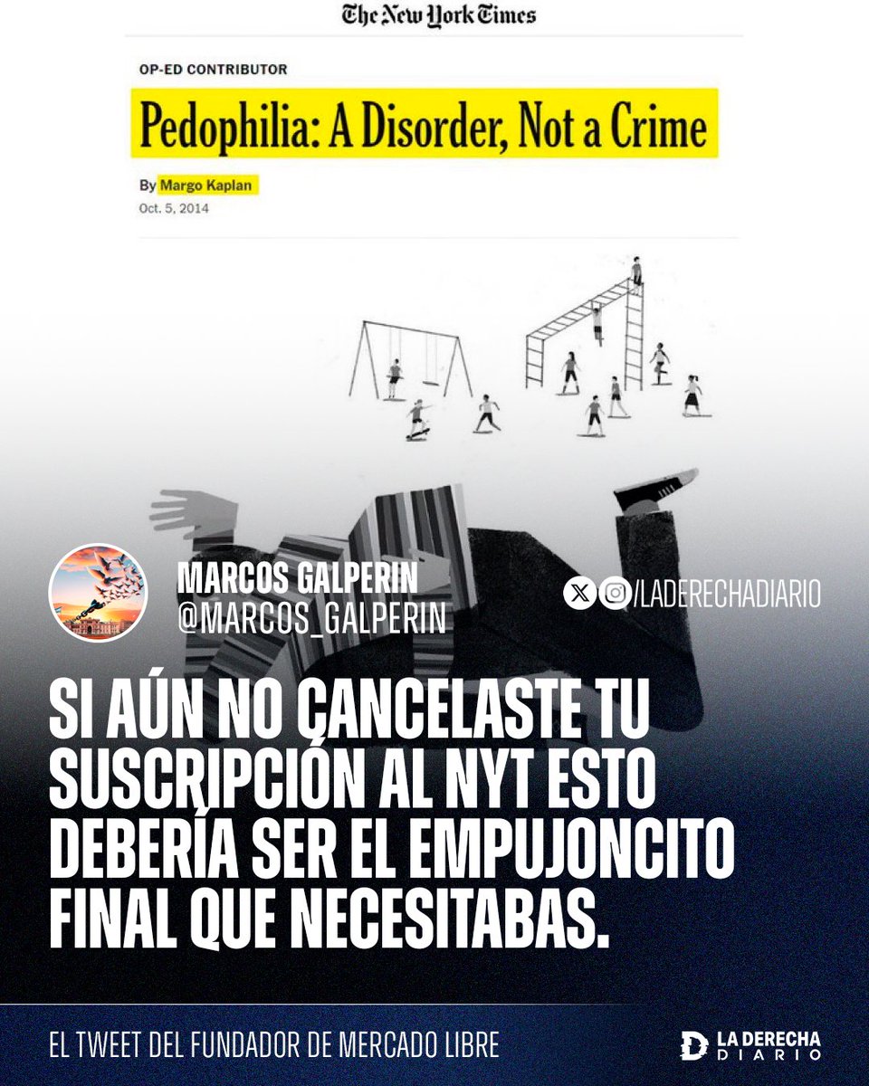 🚨🇦🇷🇺🇸 | El fundador de Mercado Libre, Marcos Galperín, explotó contra el medio demócrata The New York Times tras viralizarse una nota en la que aseguraban que la pedofilia "es un desorden, no un crimen".