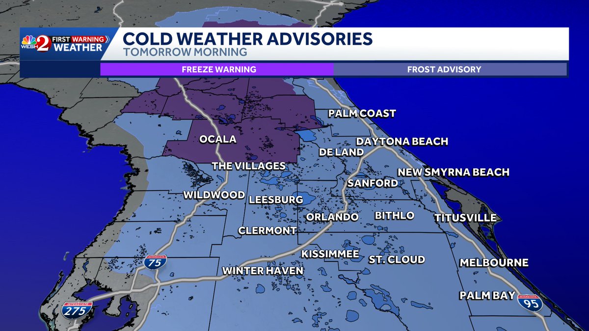 TMainolfiWESH's tweet image. One more cold night with freezing temperatures and a widespread heavy frost at daybreak folks. Here's what to expect out the door Wednesday morning. Stay with #weshwx for updates. #Winter #freeze #frost #florida