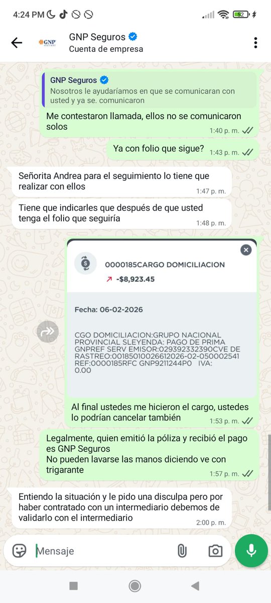Pues nada, una más de una aseguradora, <a href="/GNPSeguros/">GNP Seguros</a> indebidamente renueva un seguro de auto sin consentimiento de usuario y se niega a la cancelación y reembolso argumentando que la venta la hizo un tercero.
<a href="/CondusefMX/">CONDUSEF</a>