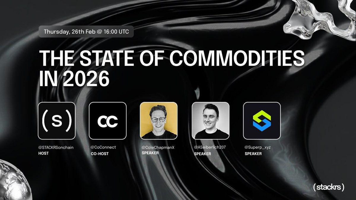 Join us as we speak about the state of commodities, and why now is the time to stack silver.

🗓 Thu, Feb 26 | 4PM UTC
🎙 Featuring:

<a href="/STACKRSonchain/">STACKRS</a>
<a href="/ColeChapmanX/">Cole Chapman ✨</a>
<a href="/ASeiberlich207/">Austin Seiberlich</a>
<a href="/Superp_xyz/">Superp</a>
<a href="/CoConnect_/">CoConnect</a>
We're also giving away 2 $STACKRS airdrop codes to 2 lucky listeners!

🔔